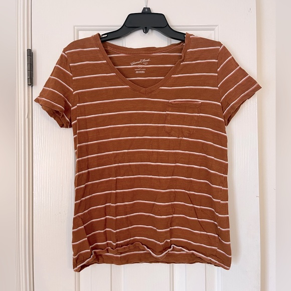 Universal Thread Women’s Brown and White Stripped Tee - Picture 1 of 5